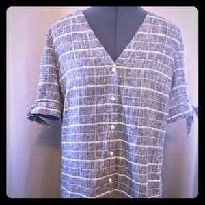 Grey Checkered Linen Banana Republic Button Down